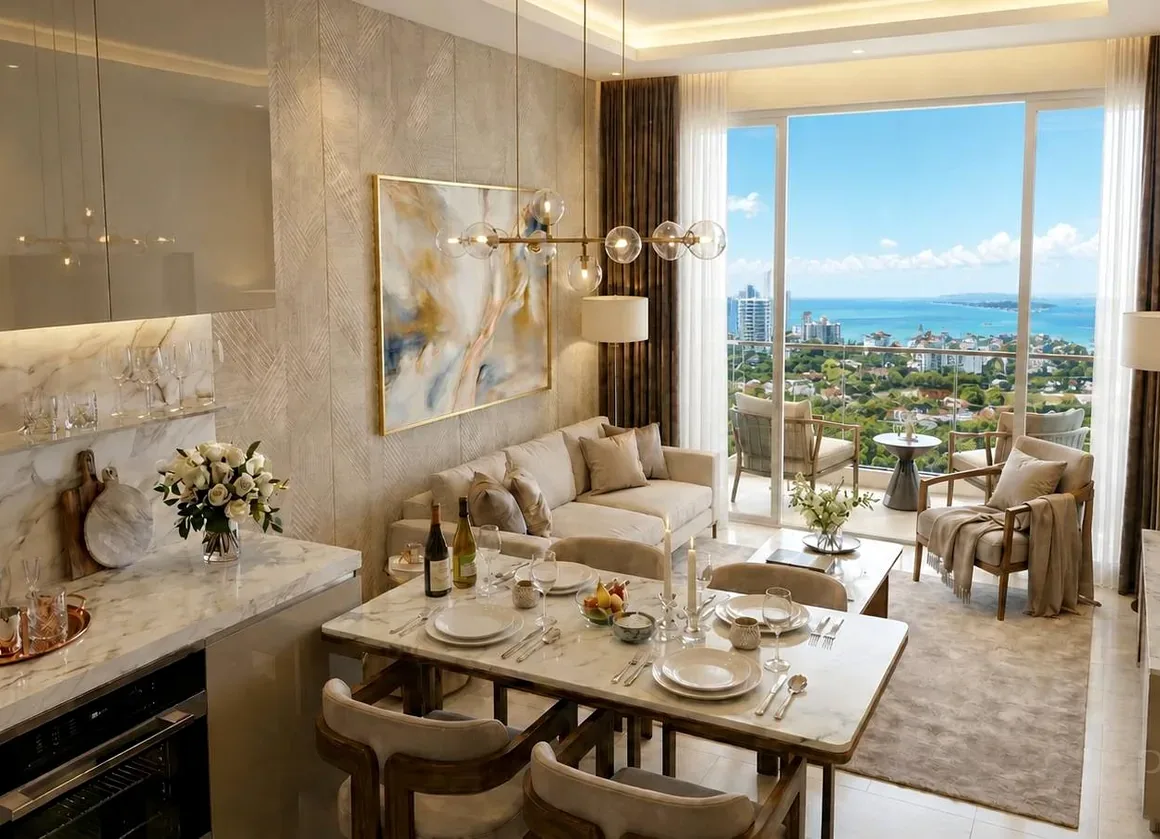 Love It Wongamat Beach living and dining interior with view