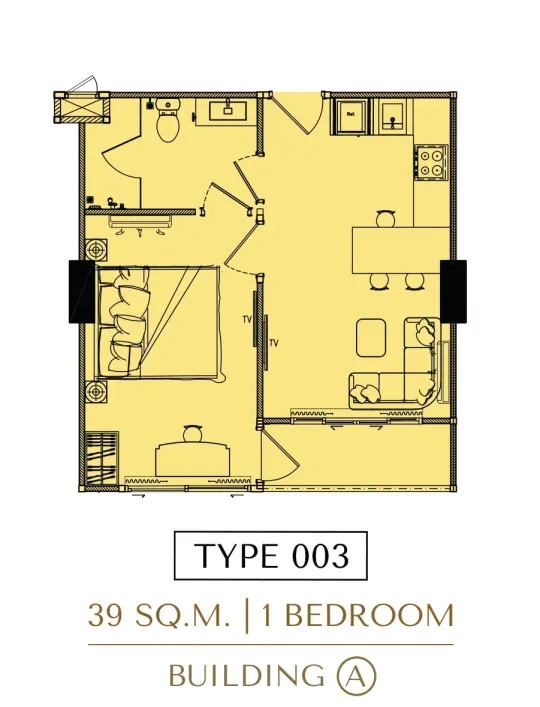 Планировка квартиры с 1 спальней 39 м² в корпусе A